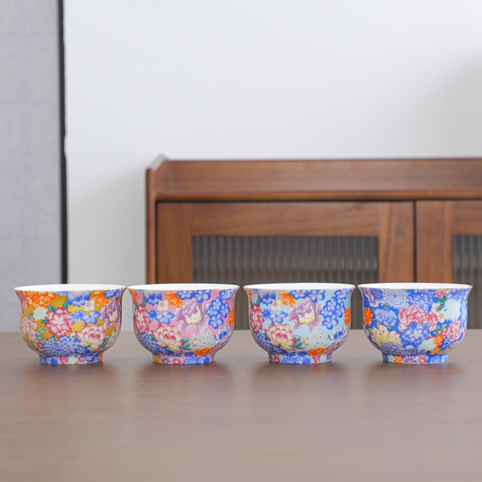 CAPIJIONG Emaille, große Schüssel, Teetasse, chinesische kreative Keramik, Kung-Fu-Tee-Set, 4 Schachteln mit Wanhua-Emaille-Farbe, 150 ml