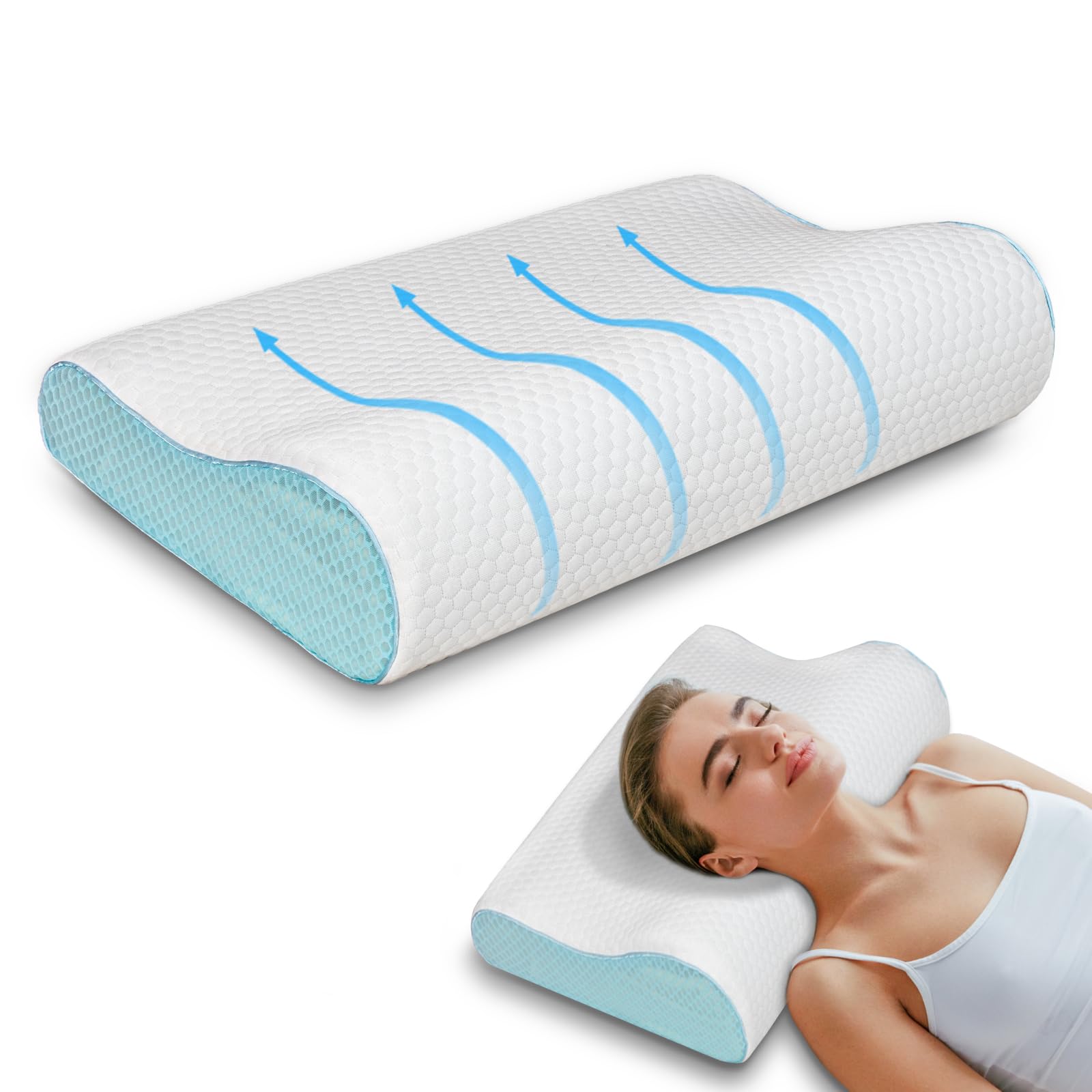 Cervical Memory Foam Pillow for Neck Relief, Memory Foam Anti-Snore Pillows