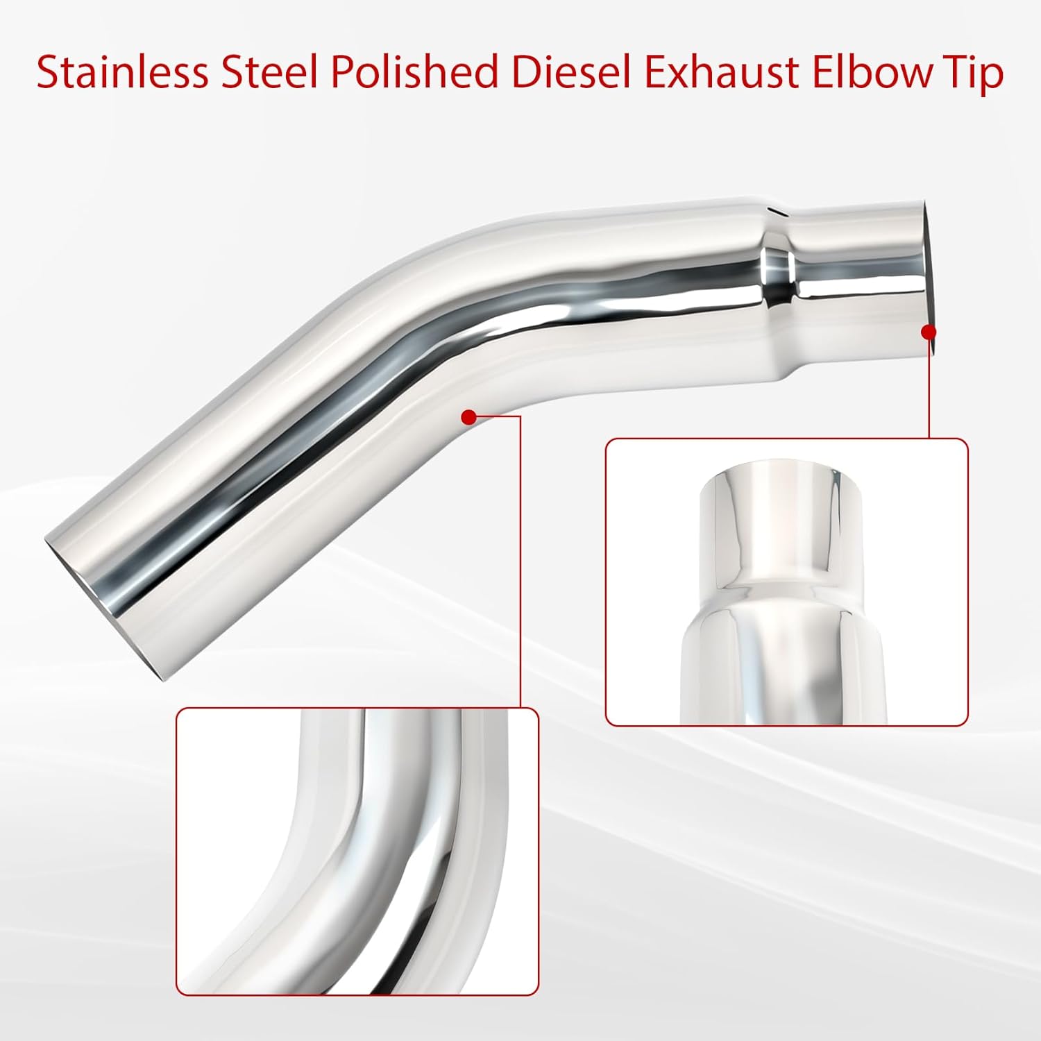 4 Inch Stainless Steel Polished Diesel Exhaust Elbow Tip,4'' Inlet 5'' Outlet Side Exit Exhaust Tip, 23'' Length Turndown Exhaust Pipe