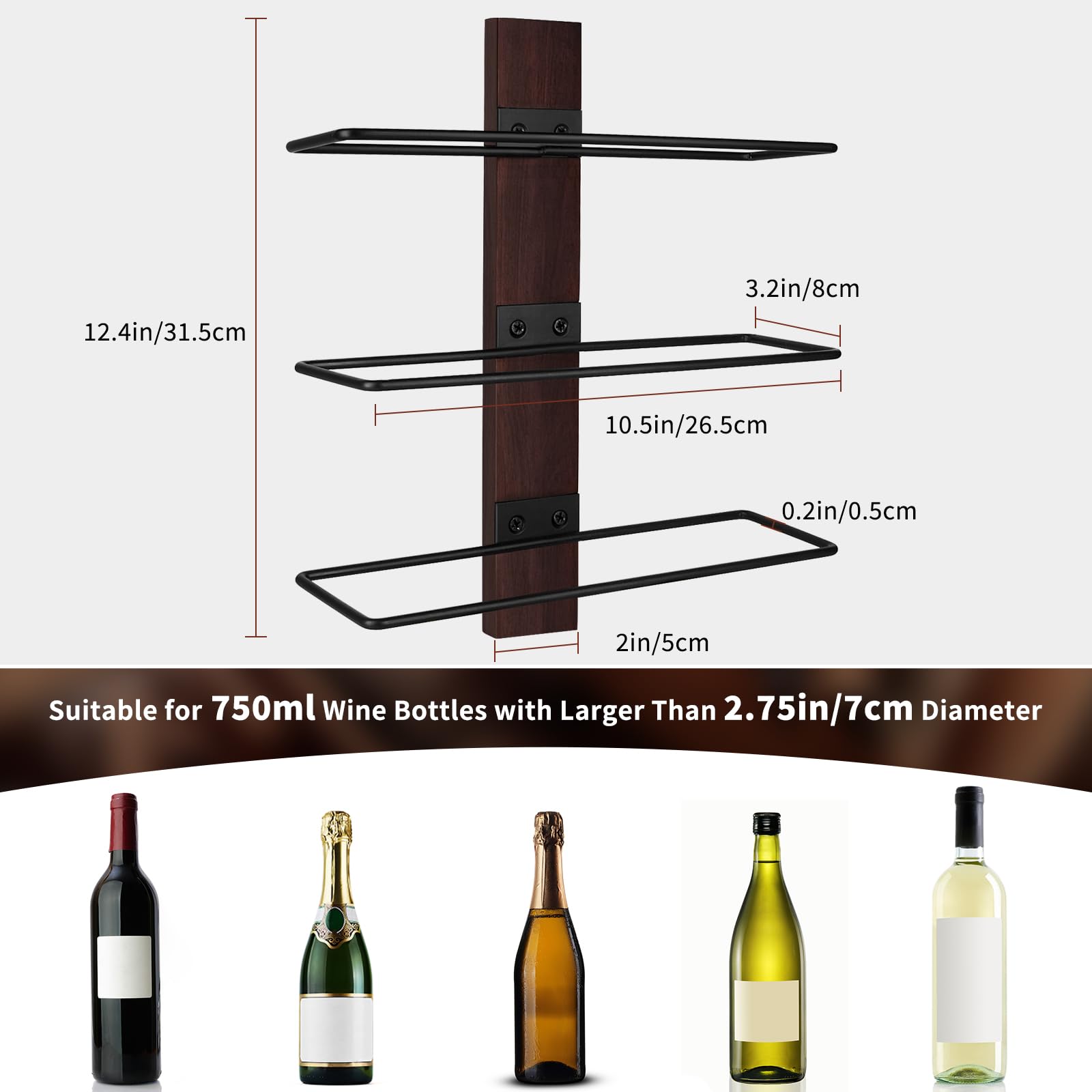 Portabottiglie Vino Da Parete In Legno - Per 9 Bottiglie, Design Elegante, Per Cucina O Bar - Foto 12