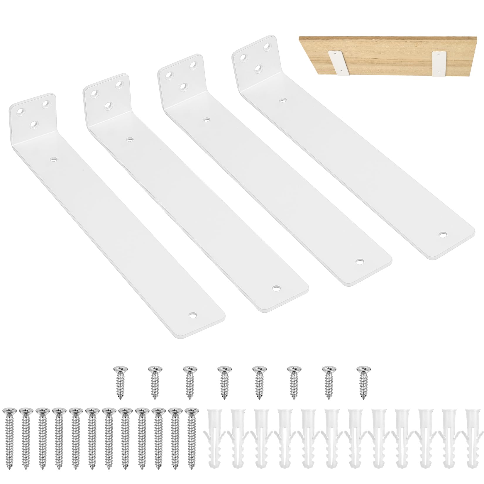 4 Pcs Soporte Estanteria Pared Blanco, 250mm Soporte Baldas Pared Metalica, Soportes para Estanterías,Soportes Flotantes para Estantes, Escuadras para Estanterias, Soporte para Baldas de Madera