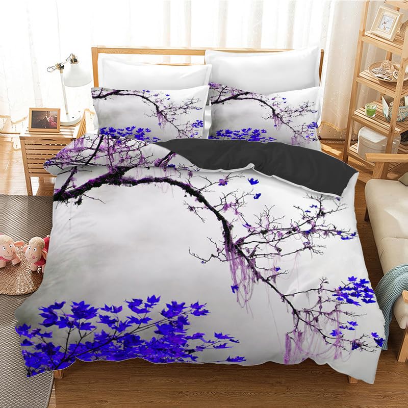Funda nórdica de cama 90 azul con hojas de arce de microfibra suave 155x220cm