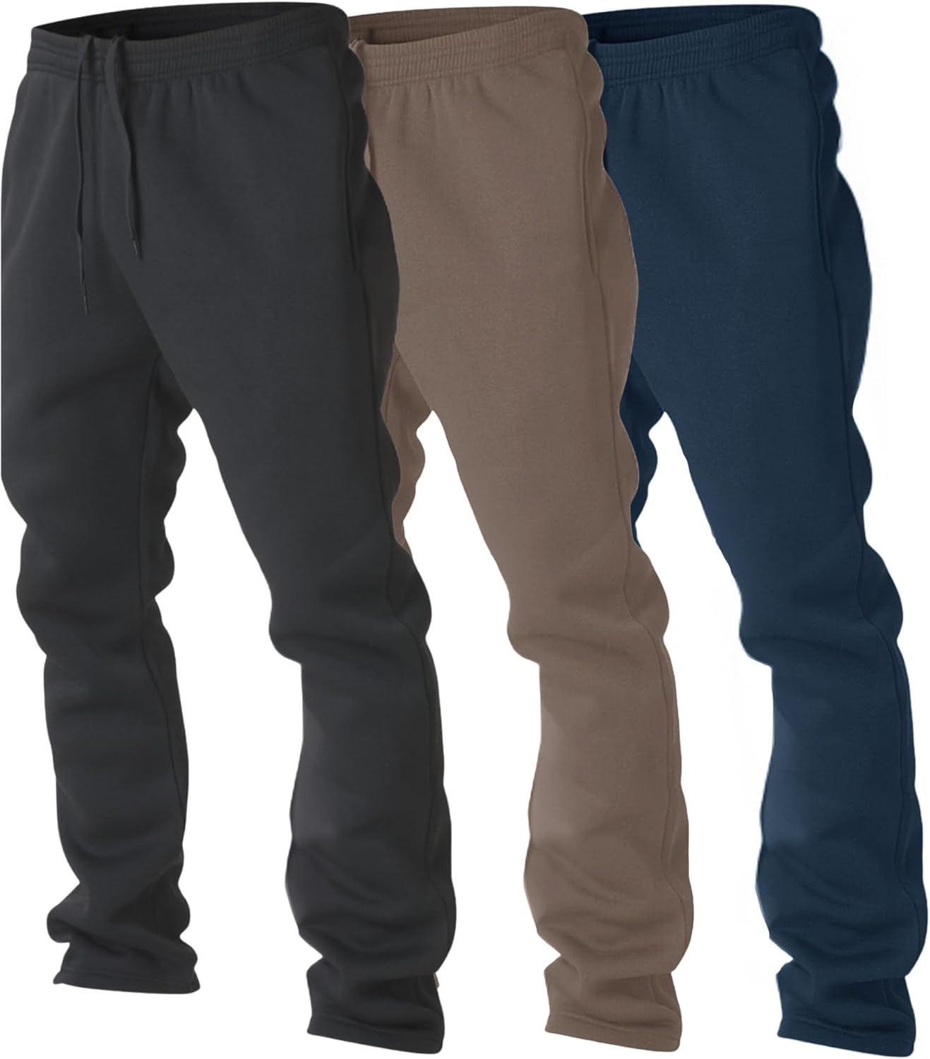 Ultra Performance 3 Pack Mens Fleece Wide Leg Sweatpants with Pockets, Open Bottom Workout Sweatpants for Men