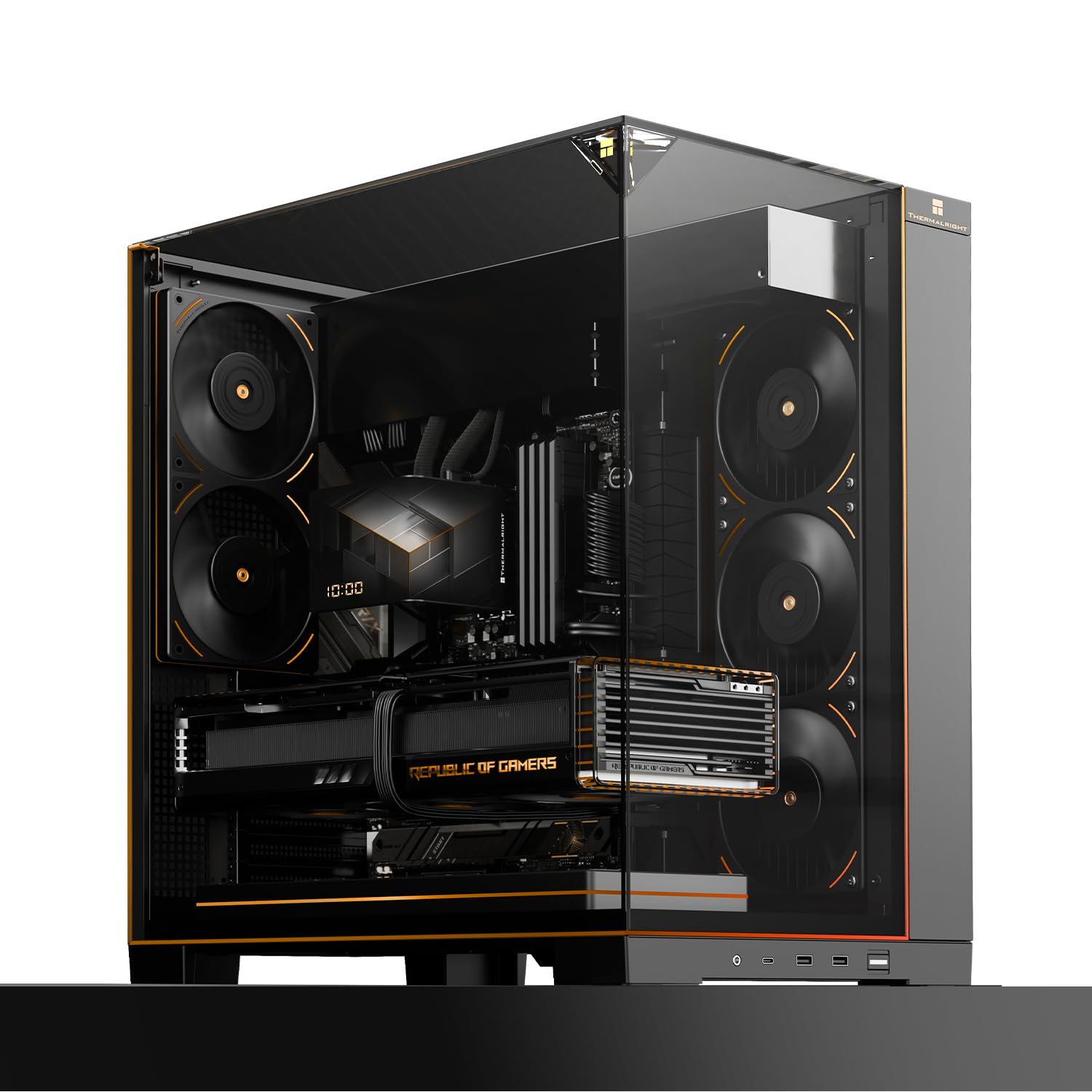 Thermalright Caja para PC A70 ARGB, Cristal Templado panorámico de 270°, Carcasa ATX Mid Tower, Compatible con Placa Base ATX/GPU de 420 mm, Oculta, Color Negro, con Barra de luz ARGB