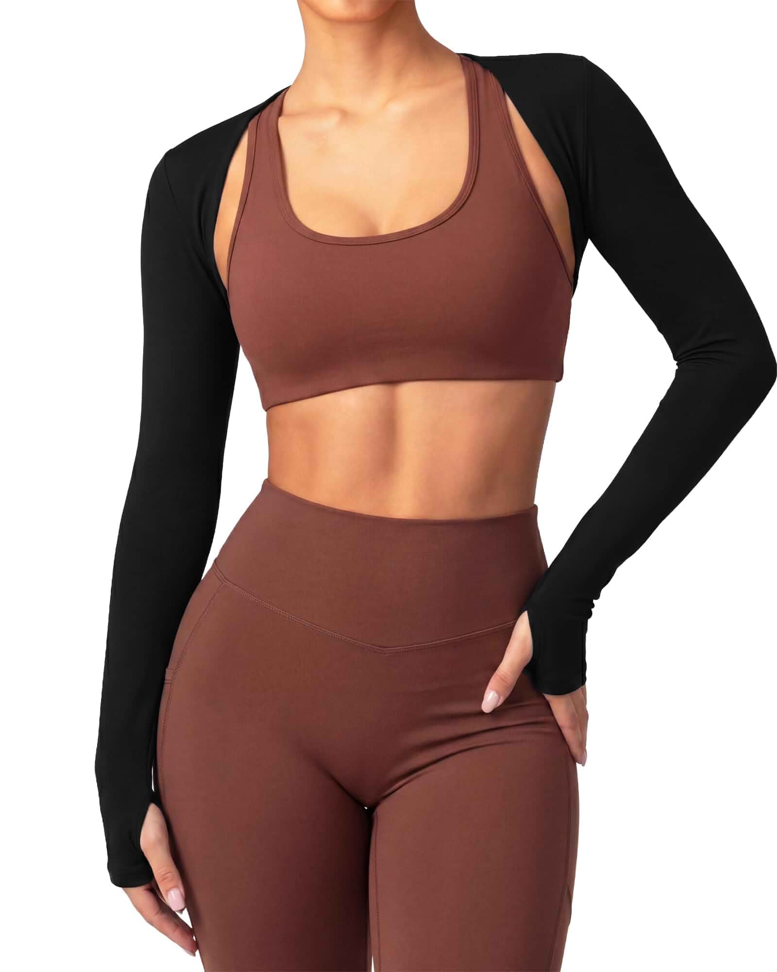 Stelle Women's Athletic Bolero Shrug Long Sleeve Yoga Arm Cover Up Thumbhole Sleeves, Open Front Design, Cropped Cardigan, Gym Wear, Running, Yoga, Daily Activewear
