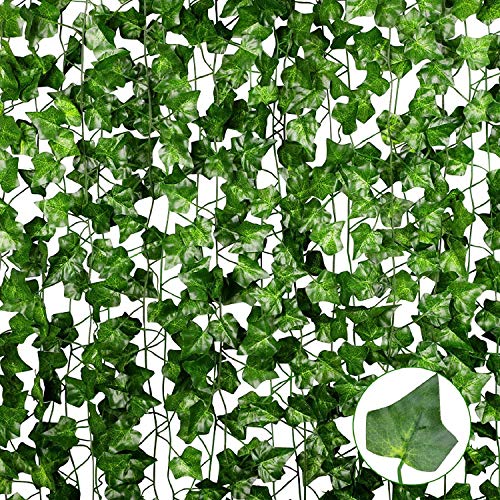 Aibesser Efeu künstlich, 24 Stück Kunstpflanze Grün Efeugirlande Künstliche Girlande Hängend Plastik Pflanzen Dekoration für Balkon Garten Hochzeit Party Wanddekoration (24 * 2.2M) Cover