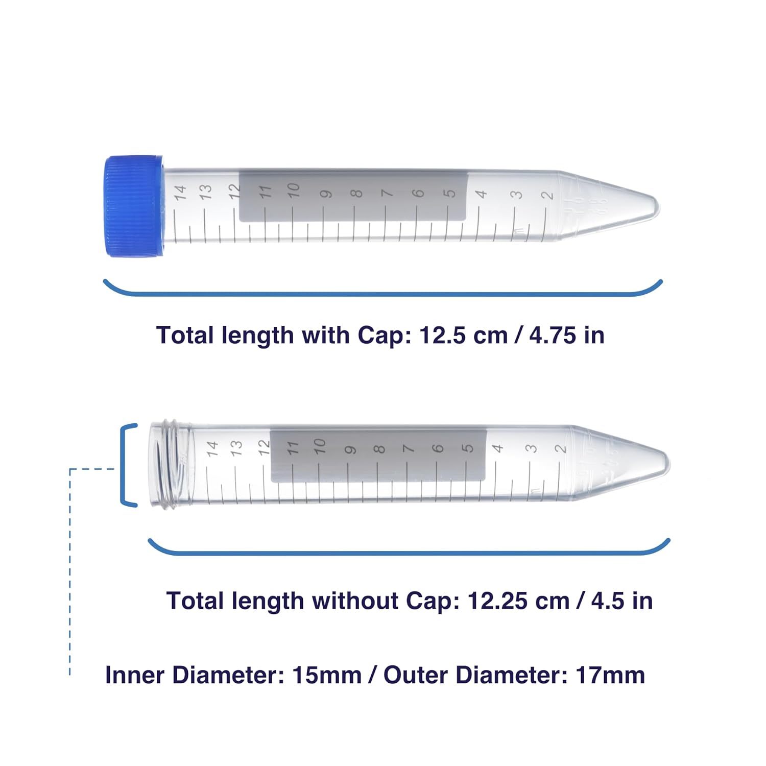 Kashi Scientific 15mL Screw Cap Conical Centrifuge Tubes, Sterile Test Tubes with Blue Lids, Lab-Grade Polypropylene Plastic, Printed Graduation and Write-on Spot [15mL, 300] - Image 4