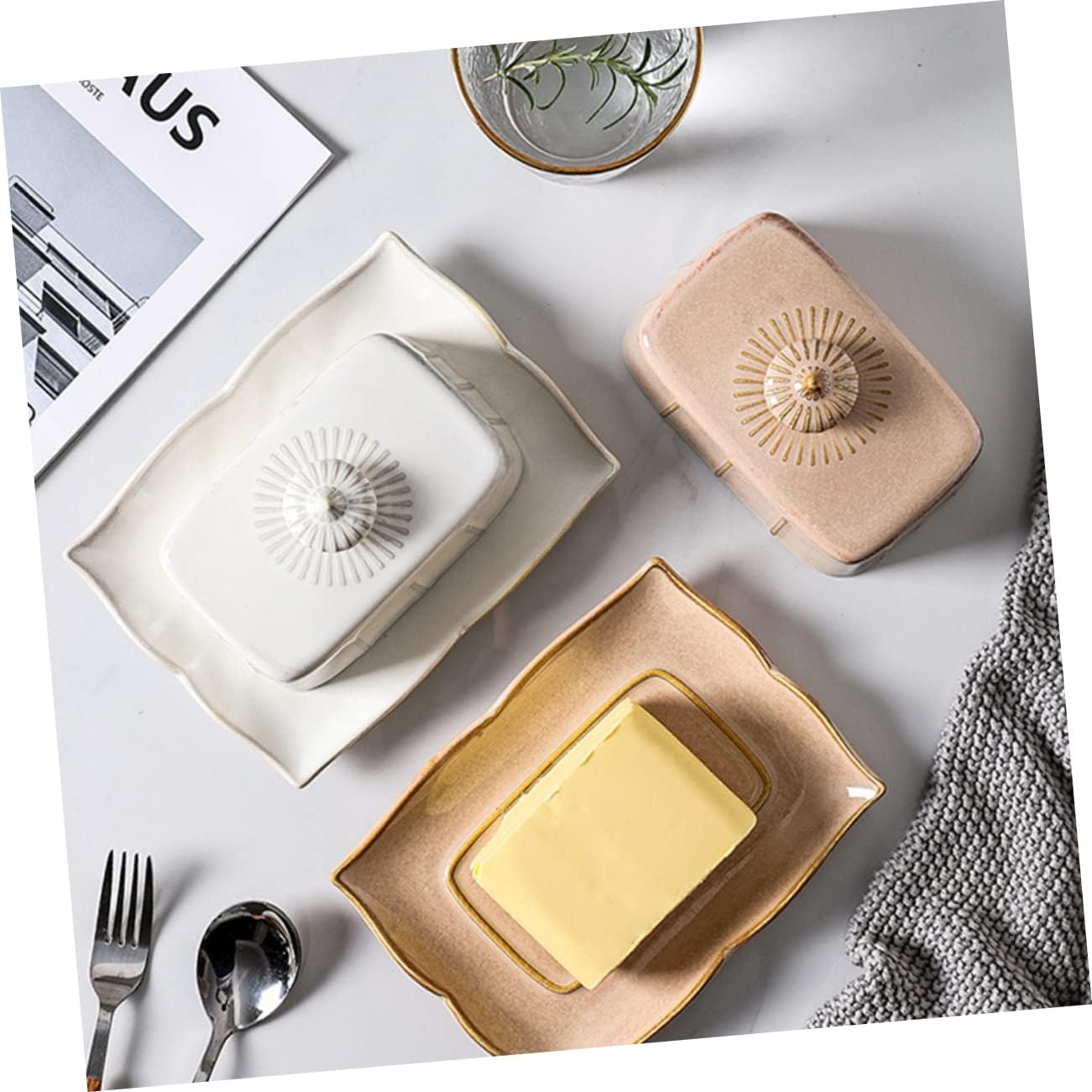 Ceramic Butter Container with Lid Rectangular Porcelain Butter Tray for Kitchen and Serving Microwave and Refrigerator Safe Smooth Surface for Cheese Nuts and Fruits Elegant White