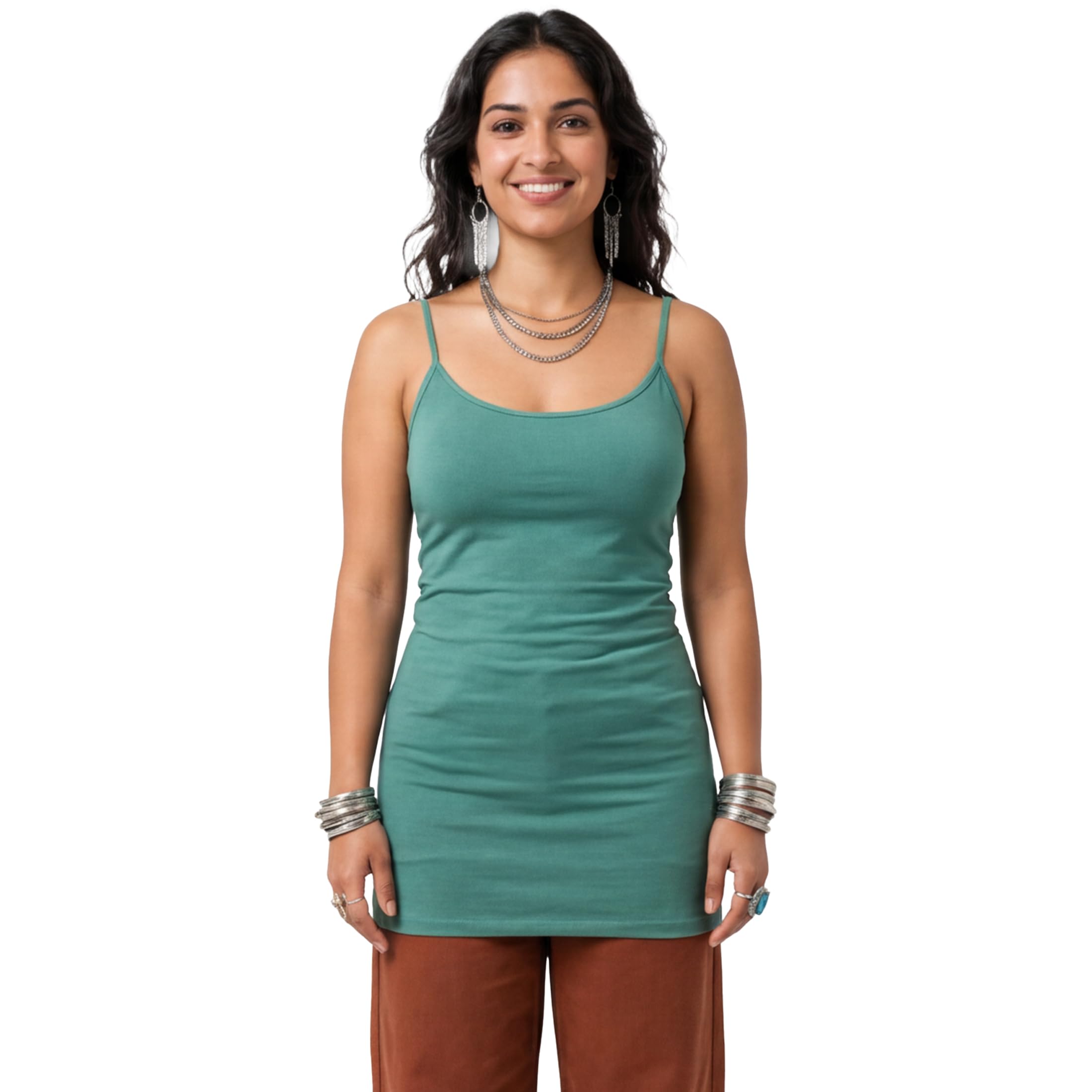 Emmalise Women's Basic Casual Long Camisole Adjustable Strap Cami Layering Top
