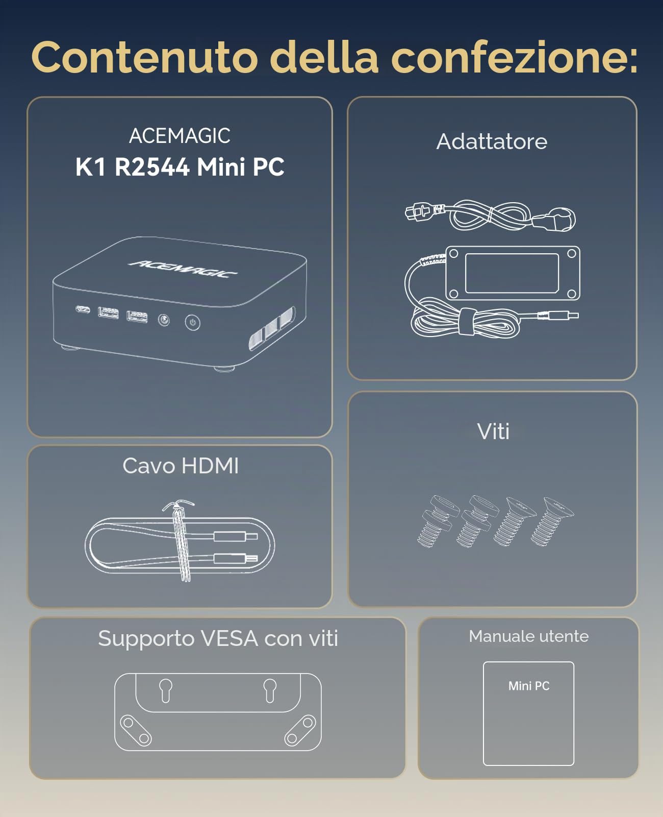 ACEMAGIC Kron Mini K1 Mini PC, AMD Ryzen Embedded R2544 (4C/8T, Fino a 3.7GHz),Win 11 Pro Mini Computer 8GB DDR4 RAM 256GB SSD,AMD Radeon Graphics, BT4.2/WIFI 5/per Ufficio, Studio,Business