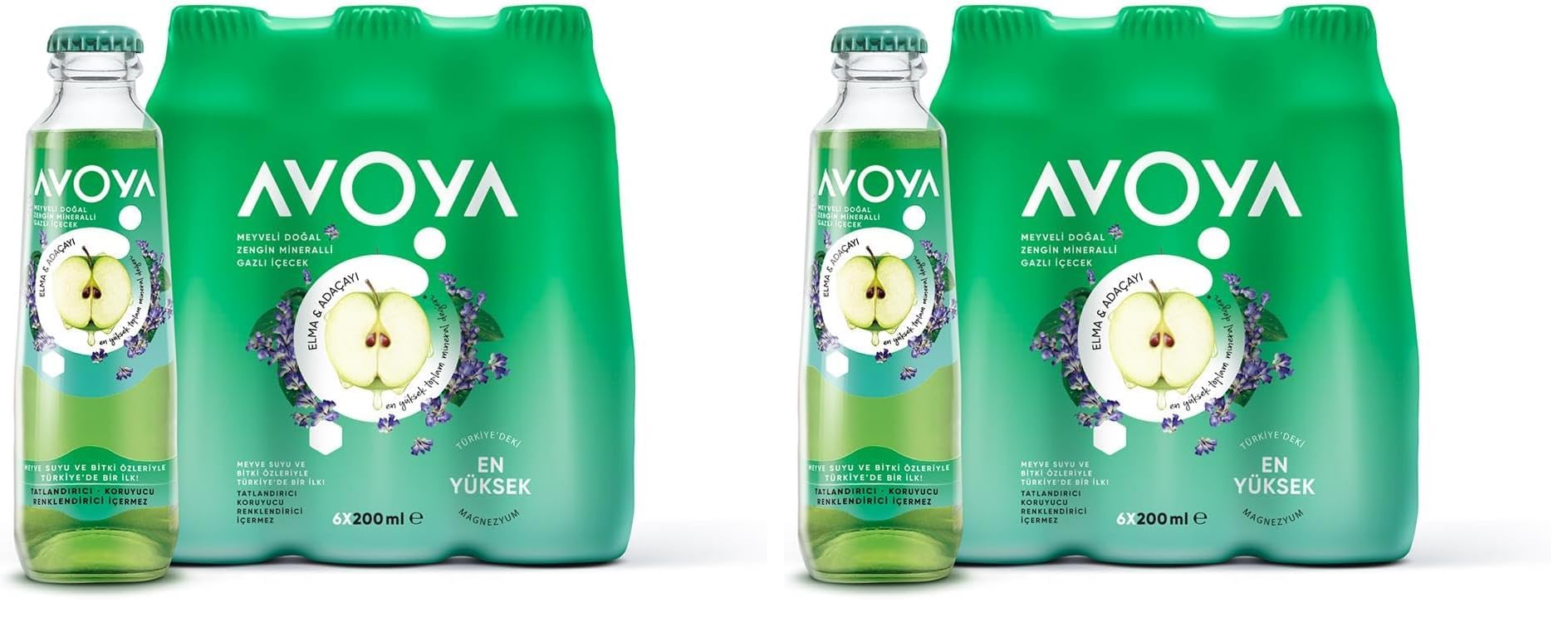 Avoya Elma ve Adaçayı Aromalı Maden Suyu, 6 Adet, 200 Mililitre (2 paketi)