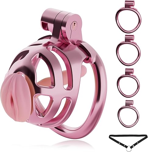 Jaula de castidad masculina, jaula de plástico ligera con 4 tamaños de anillos y cinturones de castidad, dispositivo de castidad con cerradura