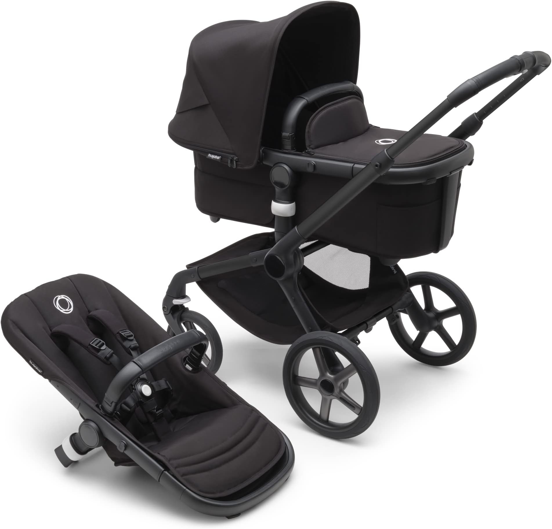 Bugaboo Fox 5 All-Terrain Stroller, 2-in-1 Baby Stroller with Full Suspension, Easy Fold, Spacious Bassinet, Extendable Toddler Seat, One-Handed Maneuverability (Midnight Black)