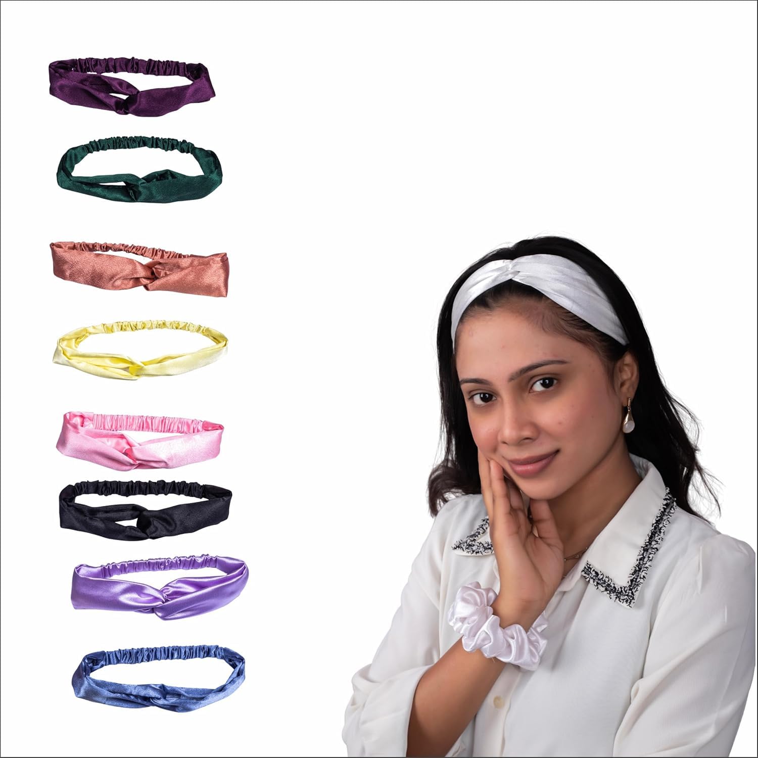 Elegant Satin Headbands Set Multicolor Knotted Style with Elastic Band, Fashion Hair Accessories for Women, Pack of 6-image-37