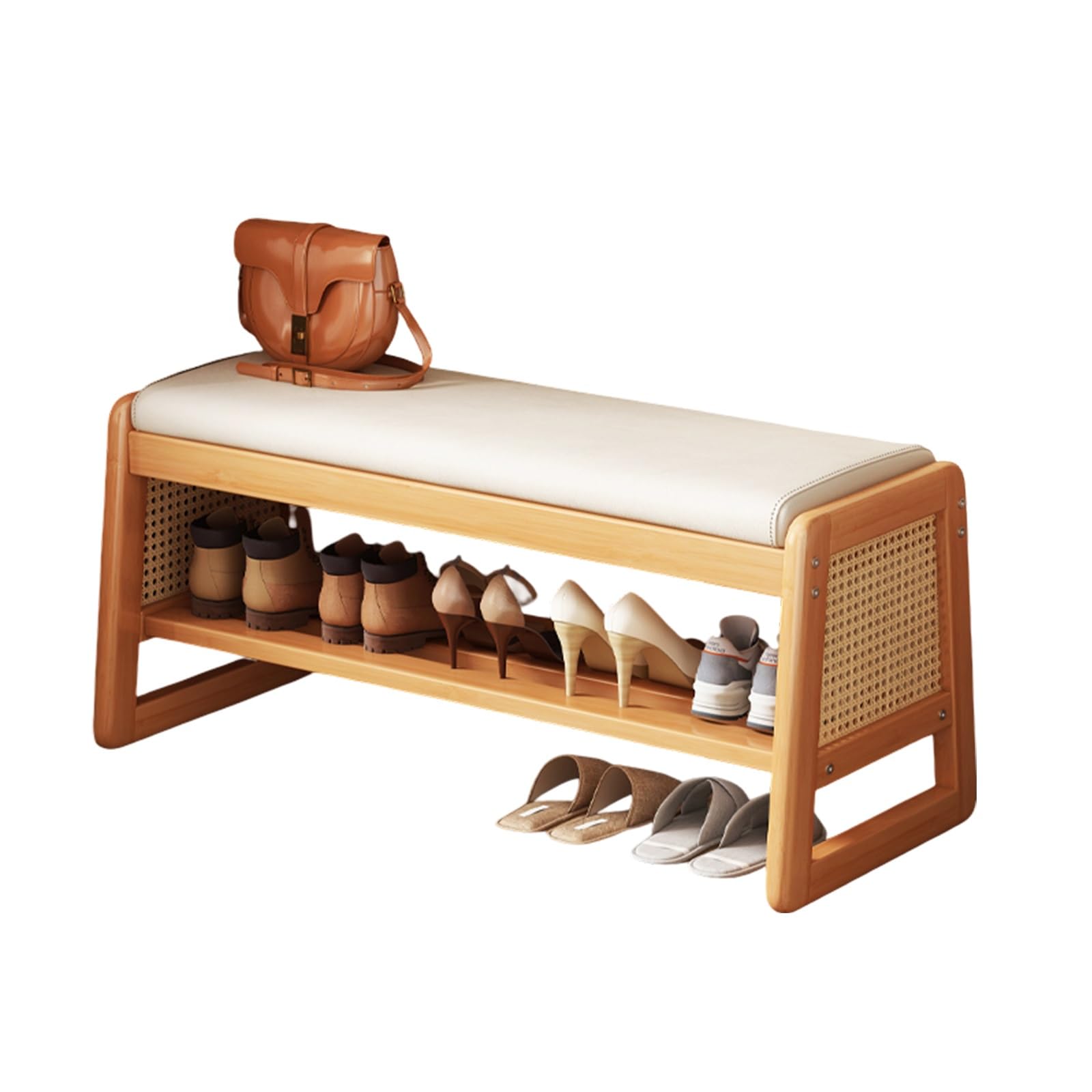 GDMDPTE 2-Tier Rustic Shoe Bench with Cushion Entryway Storage nizer Perfect for Hallway and Bedroom Large Size Stylish Footwear Rack