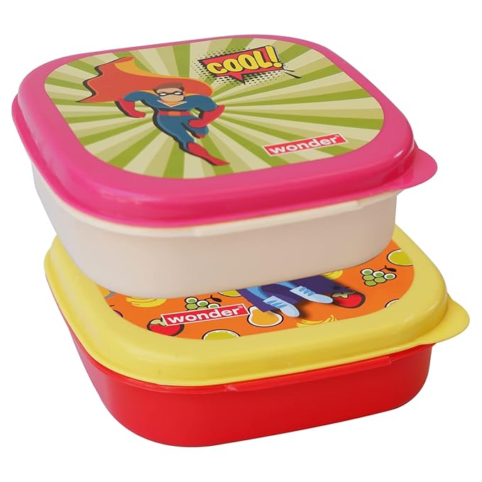 Wonder Prime Plastic Kit Kat Lunch Box Set, 2 Pc Lunch Box Small With Saparate Container & Spoon & Fork, Red Yellow Color, Made In India at Rs. 139