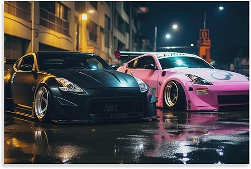FeoYoed JDM 370z - Lienzo decorativo para pared, diseño de calle japonesa, color negro y rosa, para dormitorio, sala de estar, oficina, 18 x 12
