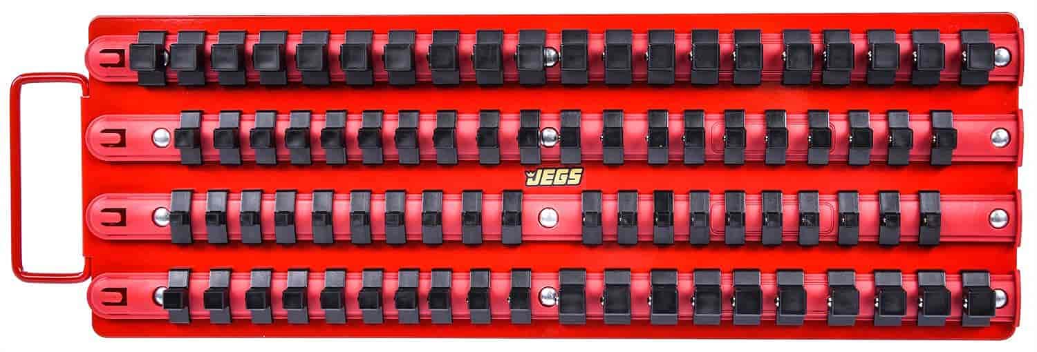 JEGS 85046 Socket Organizer Fits 1/4 in. 3/8 in. & 1/2 in. Drives Holds 80 SAE &