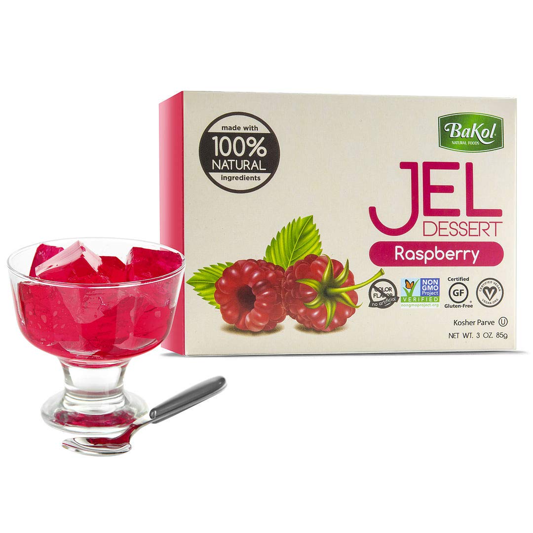 Bakol Jel Dessert - All Natural Vegan Dessert Mix - Kosher - Halal - No Artificial Sweeteners Flavors or Colors – Raspberry Flavor (PACK OF 12)