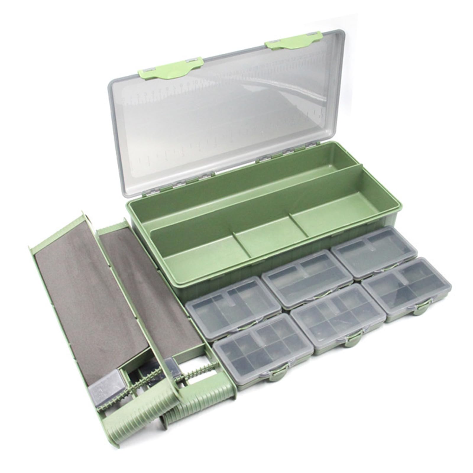Caja de aparejos de pesca, caja de almacenamiento con múltiples compartimentos con tapa transparente, señuelos de pesca, anzuelos, contenedor para pescadores