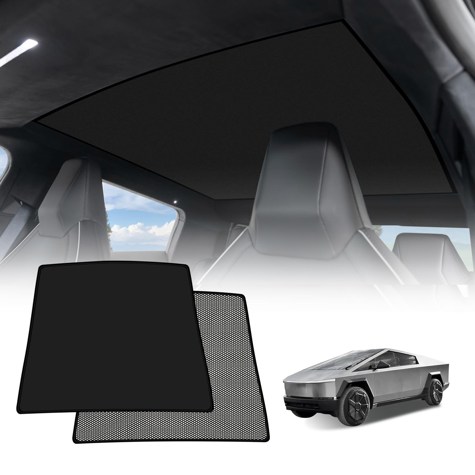 BestEvMod Foldable Roof Sunshade Compatible with 2024 2025 Tesla Cybertruck Accessories Upgraded Heat Reflective Tech Accessories Sunroof Reflective Sun Shade (Roof Sunshade)