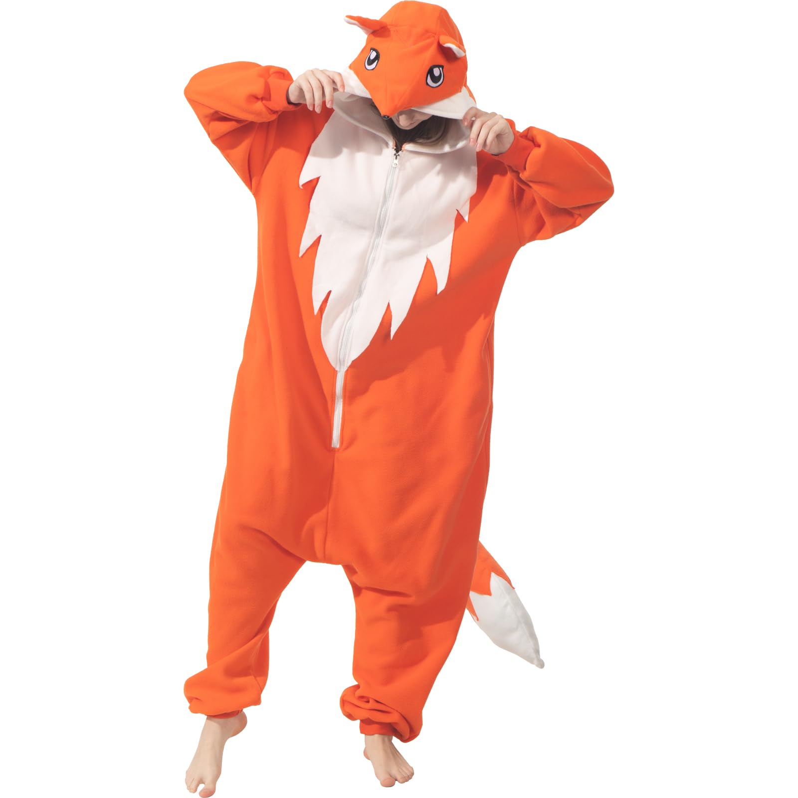 Disfraz de zorro para adultos, disfraz de Halloween, pijama de animal acogedor, traje de cosplay de una pieza para mujeres y hombres