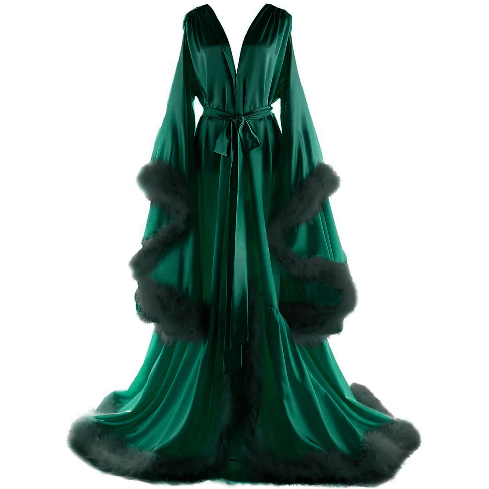 Daily Life MallWomen's Feather Bridal Robes Old Hollywood Maternity Photoshoot Nightgown Silk Bathrobe Long Lingerie