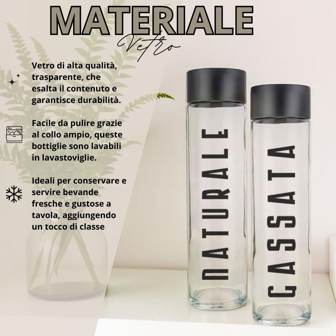 Botellas de cristal para agua, 1 litro, cilindro – Juego de 4 botellas