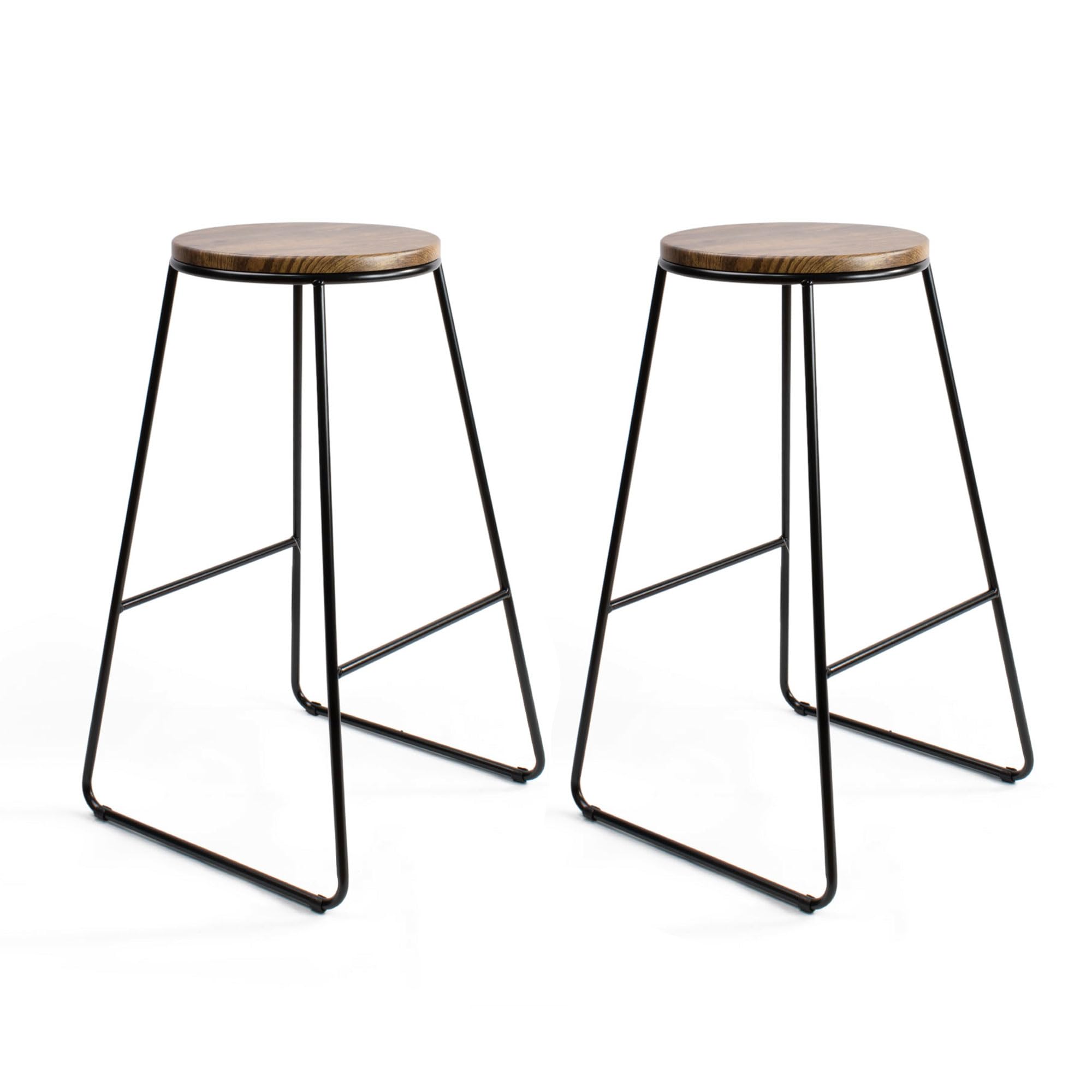THE SECRET HOME Pack 2 Taburetes Altos Cocina y Bar| Estilo Industrial Moderno | Asiento Madera Oscura y Metal Negro | Ideal para Isla de Cocina y Desayunador |Taburete Alto Resistente |Altura 71 cm