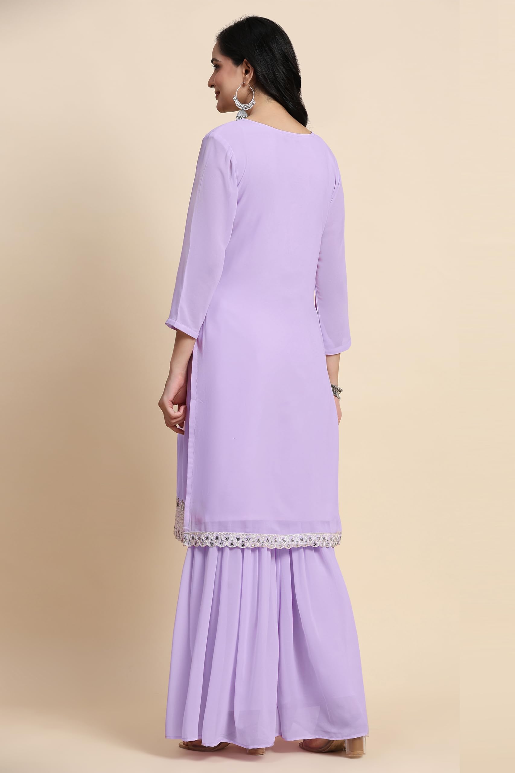 TRENDMALLS Damen Georgette Stickerei Arbeit Kurta Sharara Set mit Dupatta Kurta Set für Frauen