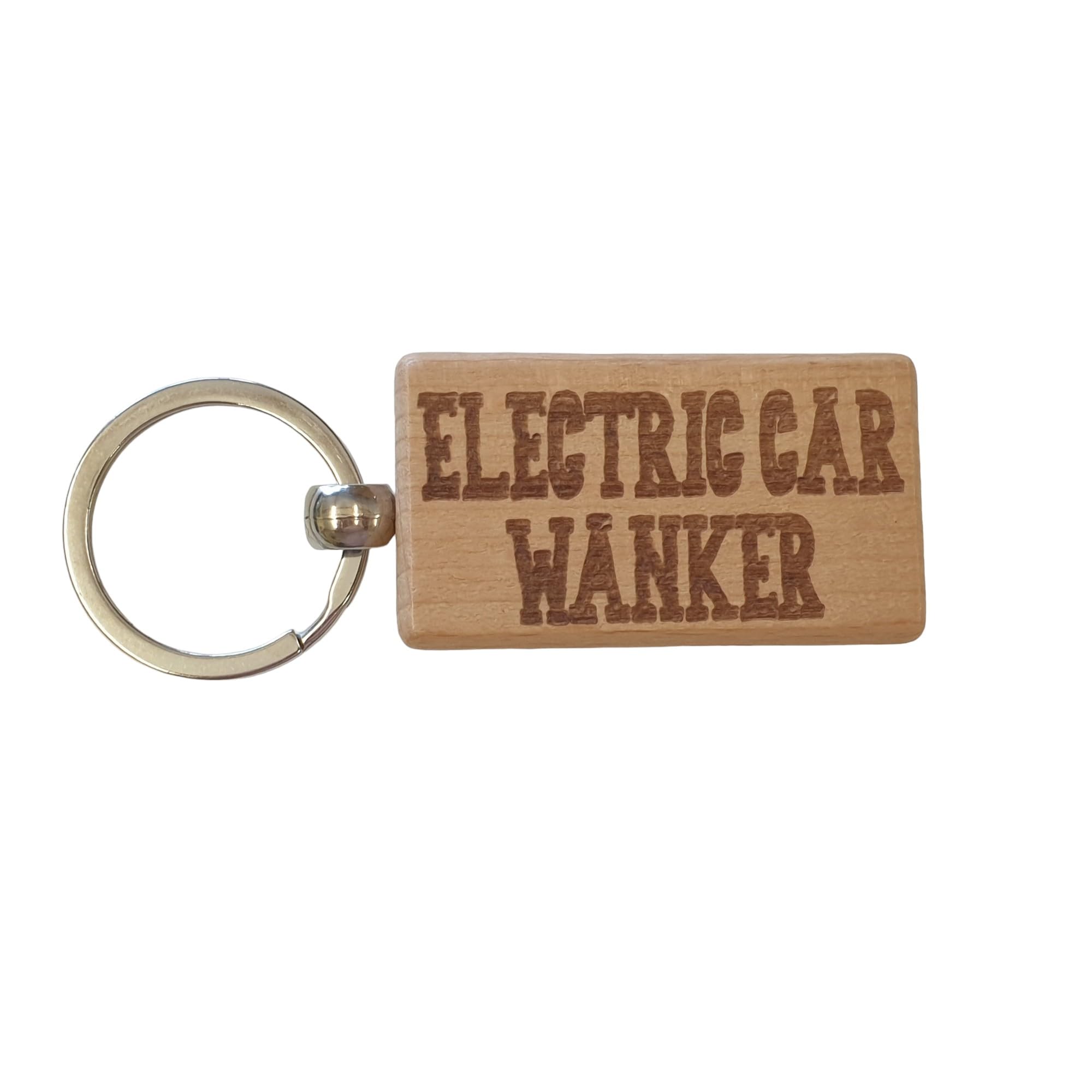 Decalarama Brown Electric Car Wanker Keyring Gift Rude Cute Engraved Wooden Driver Key Fob Fun Novelty Nice Custom Present