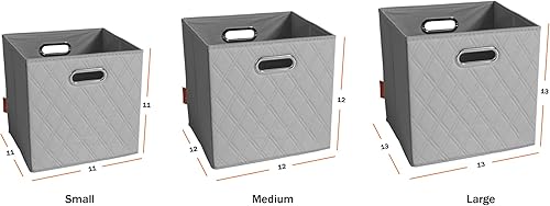 Miniatura 9 de Juego de dos cubos de almacenamiento de piel sintética con patrón de diamante gris de 12 pulgadas con asas para sala de estar, dormitorio y oficina