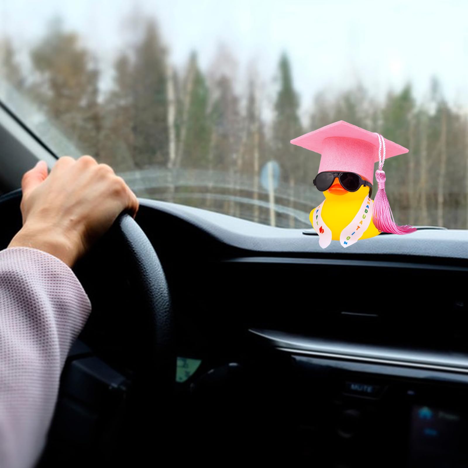 Paperelle di Gomma Rubber Duck Regalo Laurea con Diploma Cappello Occhiali da Sole Rosa Nero