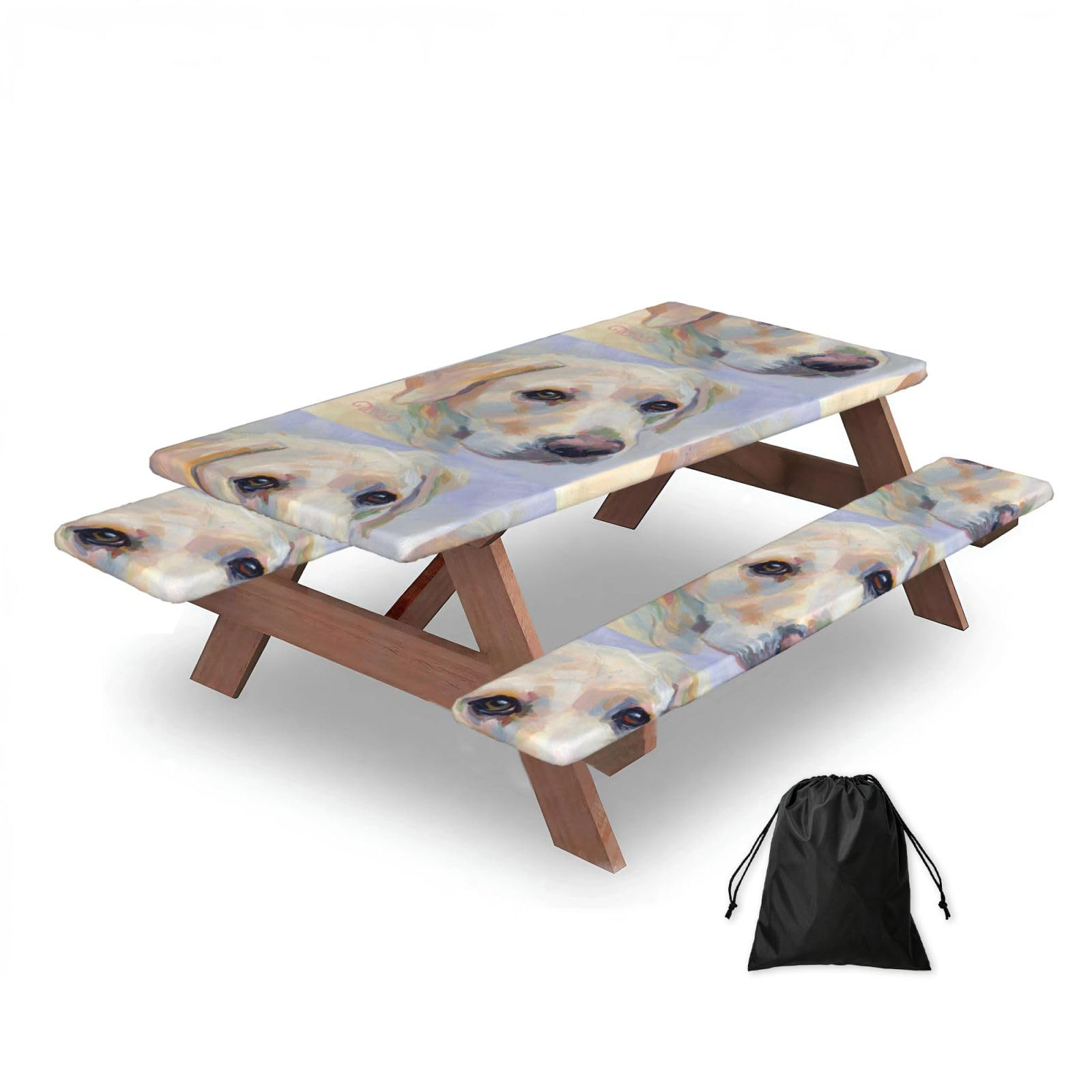 Dopklna As Picture Cute Labrador Dog, Picnic Table Cover With Bench Covers -Waterproof Elastic Fitted Tablecloth For Garden Camping Patio 76X152cm