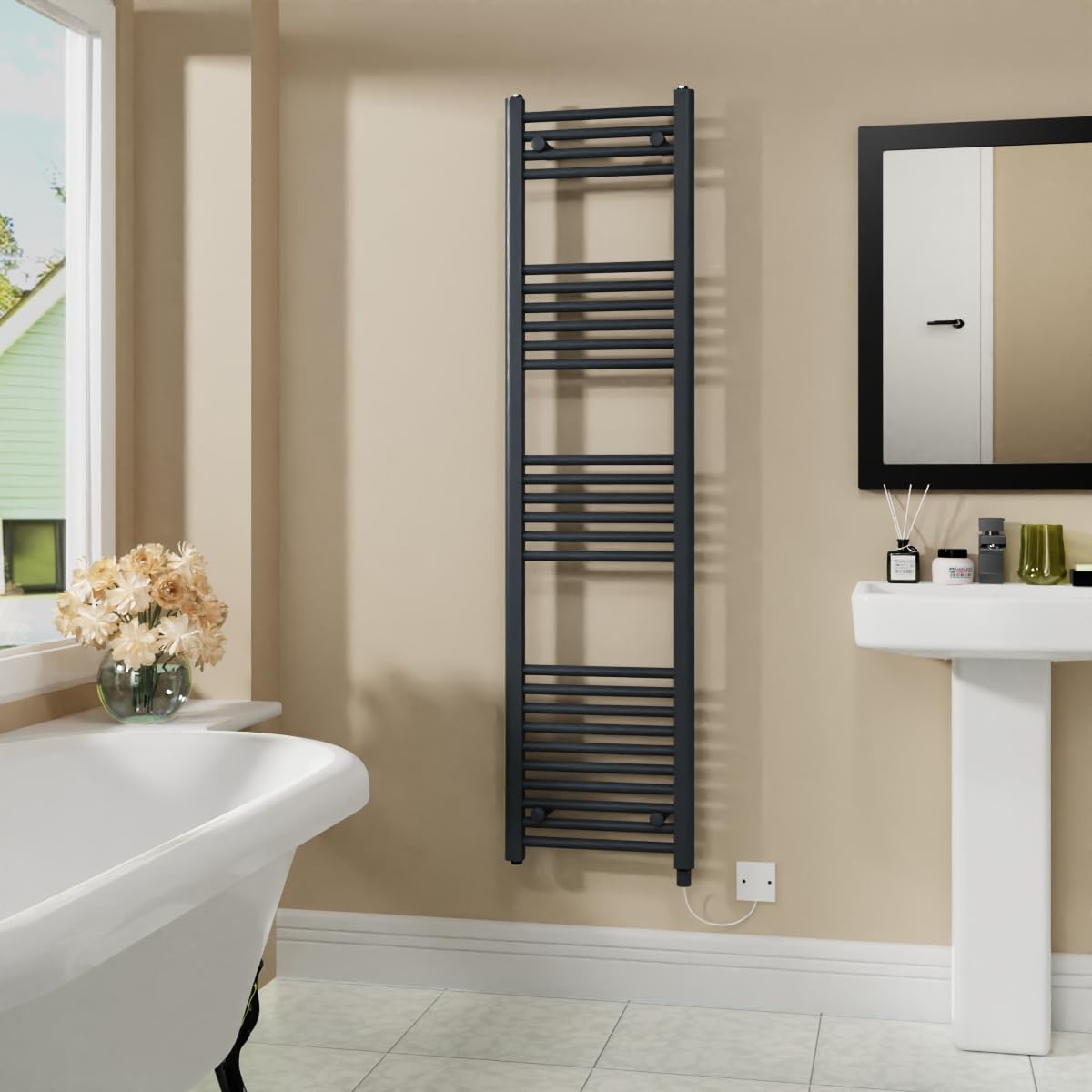 Warmehaus 800W Electric Heated Towel Rail Radiator Anthracite - 1600x400mm