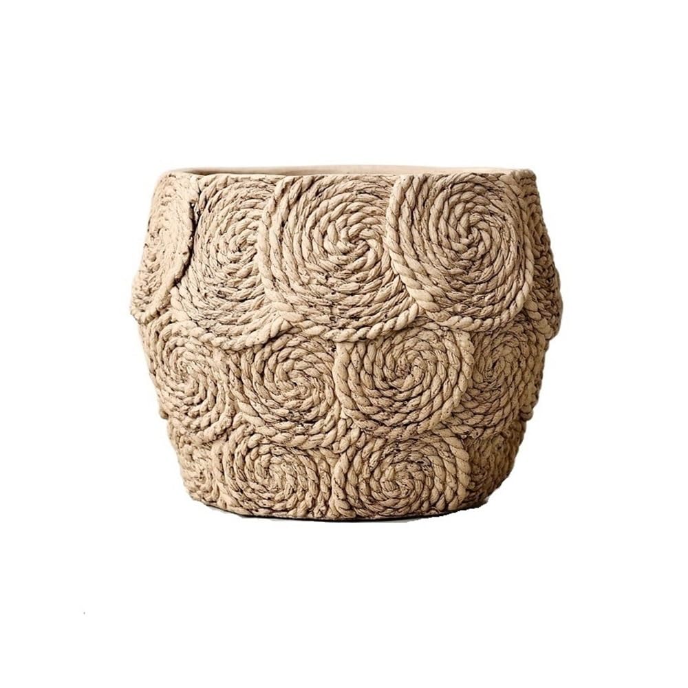 SDGBCXD flowerpot, Creative Imitation Woven Cement Flowerpot with Holes Retro Personality, Household Plant Potted Pot