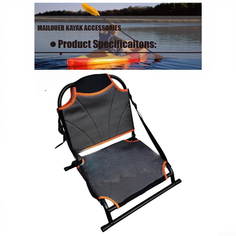Asiento plegable para kayak con respaldo ajustable para canoa, marco de aluminio ligero con tela Teslin, silla portátil de dos tonos naranja y negro para pesca y deportes acuáticos, diseño de secado