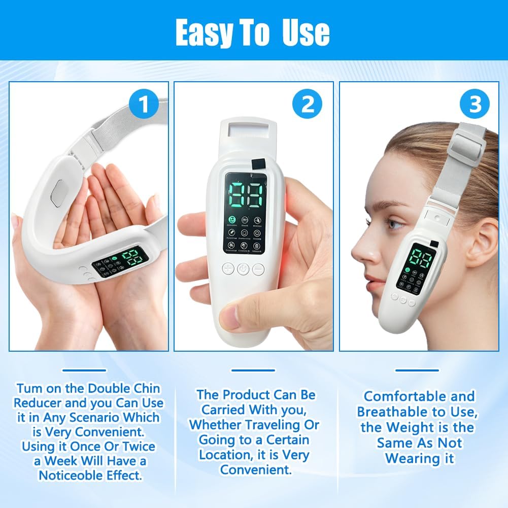 Electric Double Chin Reducer, Chin Lifting Machine with 8 Modes & 15, 42°C Constant Temperature, Adjustable Intensities, Women's V Line Face Shaper for Skin Care