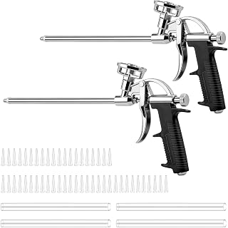 2 stycken PU skumpistoler: byggskumpistol av metall med 4 långa munstycken och 50 korta munstycken, professionell doseringspistol för gör-det-självare och proffs för tätning
