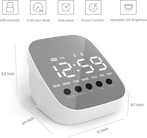 Miniatura 2 de Reloj despertador, reloj despertador digital LED, 3 niveles de brillo, 2 alarmas, 12/24 horas, repetición, pequeños relojes despertadores para