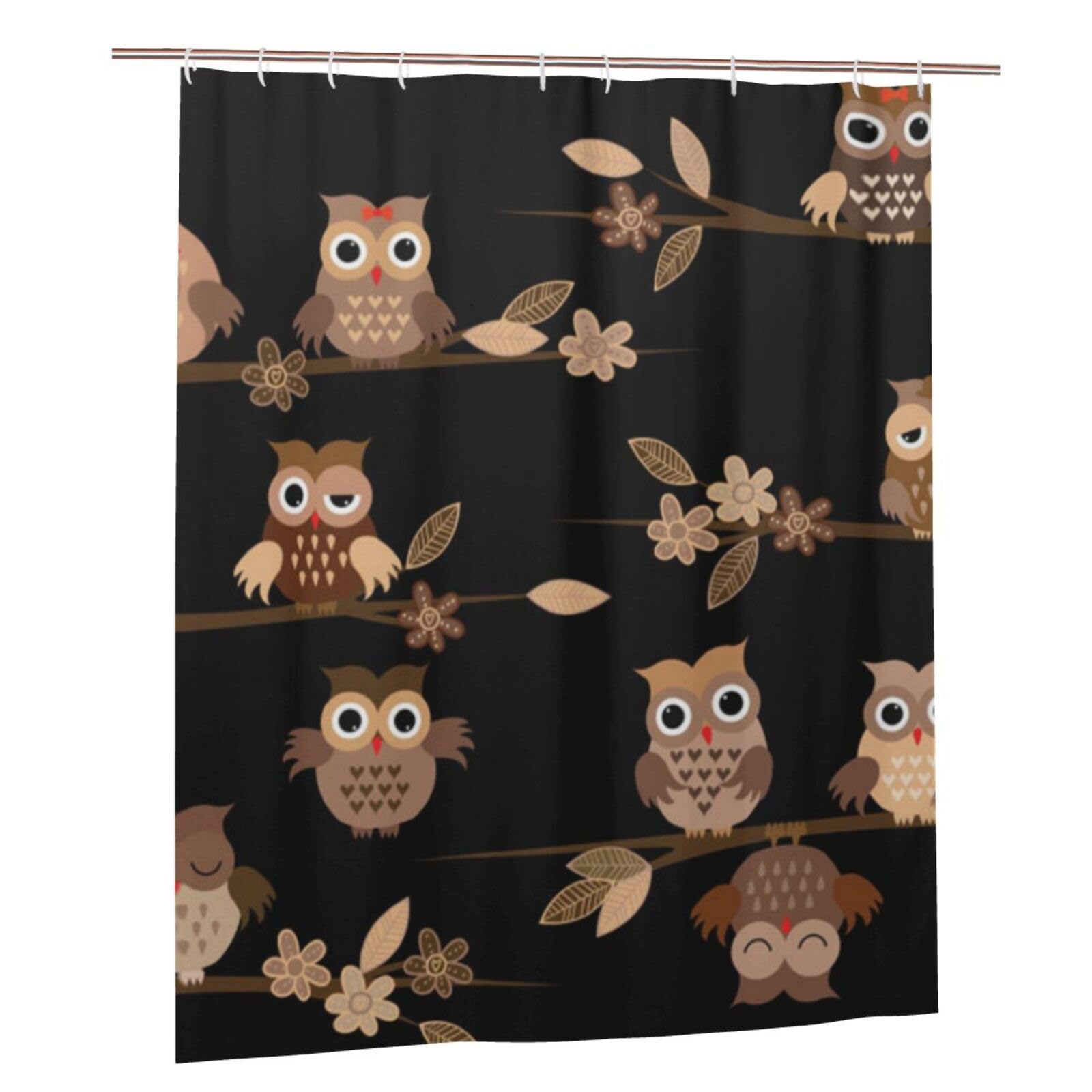 Rideau de douche chouettes marron en tissu de 152x183 cm pour décoration salle de bain moderne