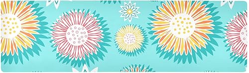 Colorful Flowers Blue Long Trivets for Hot Pots and Pans, Heat Resistant Pad and Waterproof Table Runner for Farmhouse 39.40" X 11.80", Easy to Clean