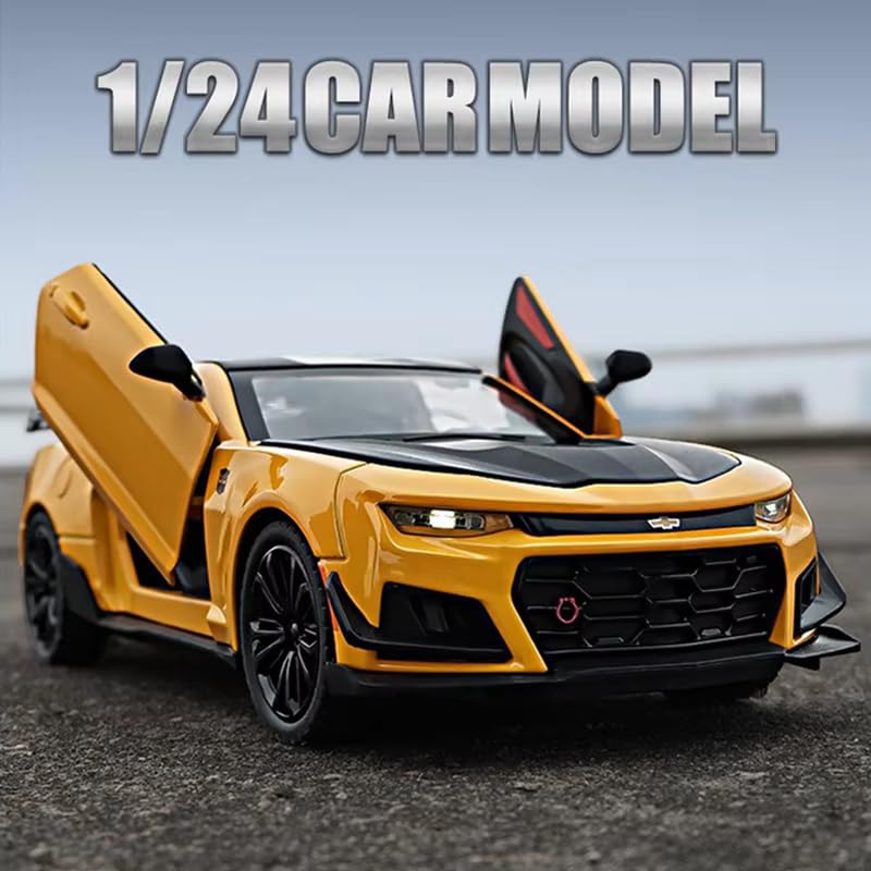 Image of Alokik Enterprise 1:24 Bumblebee Chevrolet Diecast Metal Pull Back Car with 6 Openable Doors with Sound and Light Toy Decoration car Best Gift Toys for Kids 【Colors as Per Stock】