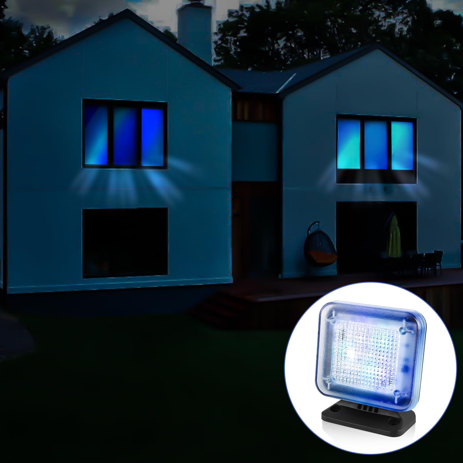 GOMETY Symulator TV LED, fałszywy symulator telewizyjny z 12 diodami LED i 3 programami do wyboru, energooszczędność z timerem, w komplecie z adapterem sieciowym, do użytku jako ochrona przed