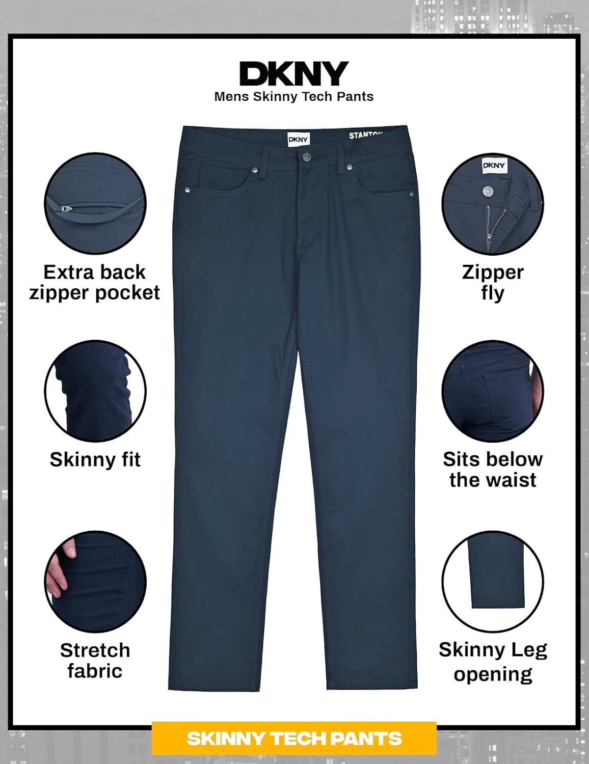 DKNY Men's Travel Pants - Stretch Performance, Skinny Fit Chinos with Zipper Pockets | Business Casual Pants for Men