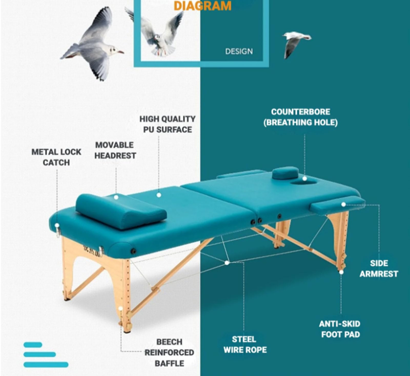 Mesa de Masaje Cama de Masaje Cama de SPA portátil 2 Plegables con Estuche de Transporte Mesa de Altura Ajustable Cama de salón (Negro)