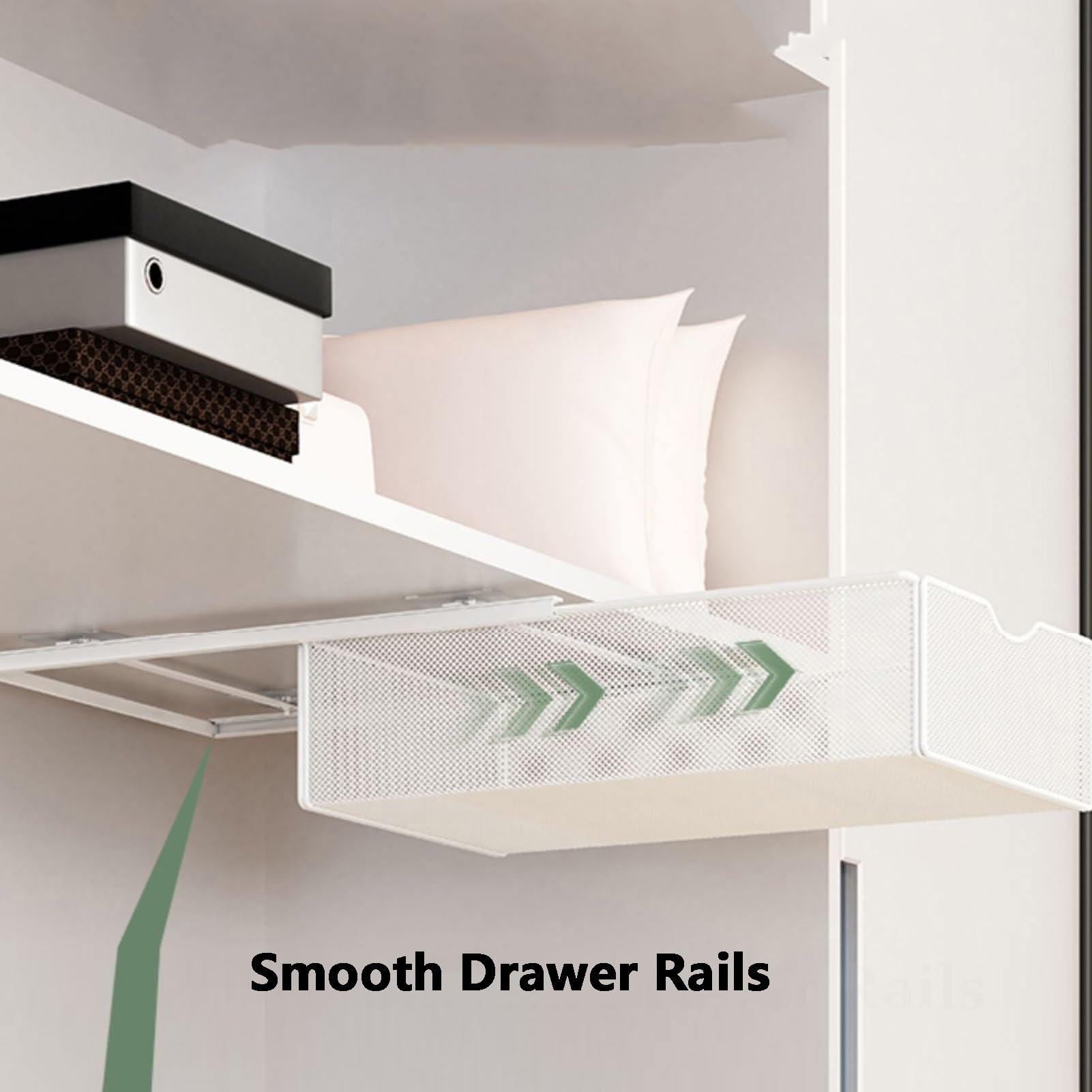 Paniers de placard coulissants en maille métallique peu encombrante – Installation sans perçage pour la maison, la salle de bain, l'armoire, le garde-manger et solution de rangement pour linge de