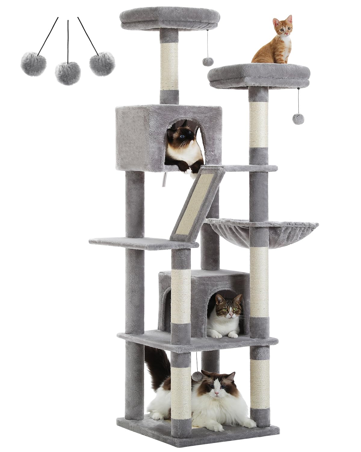 キャットタワー　突っ張り　ホワイトグレー　全面麻紐　猫用品　ネコタワー　爪とぎ PAWZ Road キャットタワー 突っ張り 木製 全面麻紐 爪研ぎ 直径10.5cm