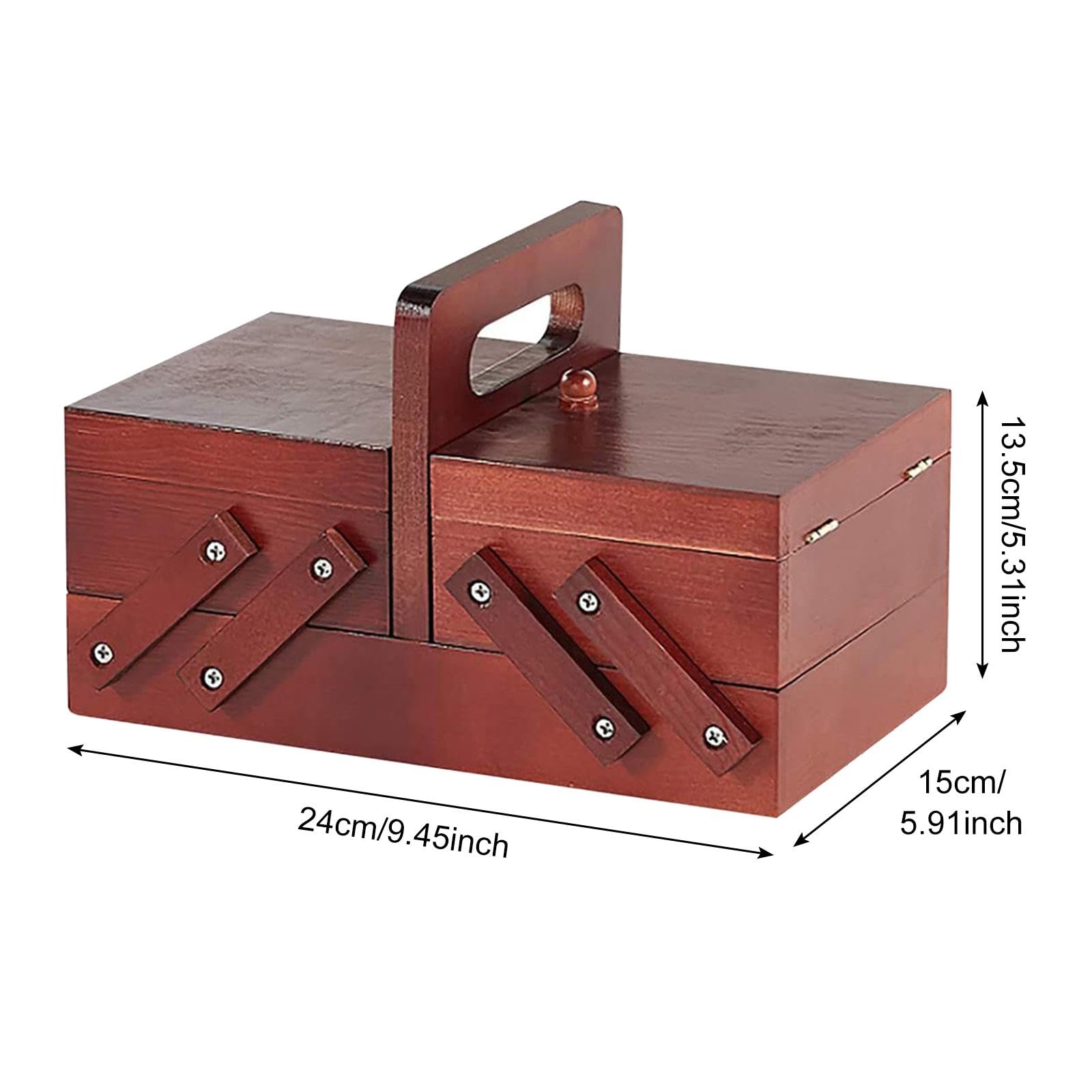 Caja de Costura de Madera Plegable Y Portátil con Compartimentos, Kit de Costura con Hilo, Cesta Organizadora, Joyeros, Suministros de Costura para El, Rojo, Individual