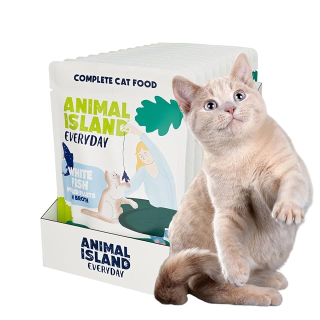 Animal Island Alimento Húmedo Completo para Gatos Adultos Filetes Deshilachados de Pescado Blanco Bacalao…